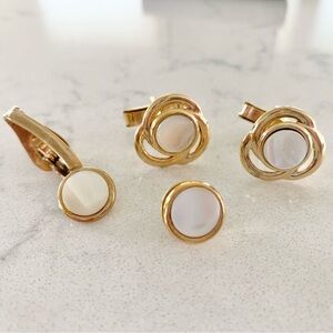 Vintage Mother of Pearl 18k Gold Plated Cufflink Set